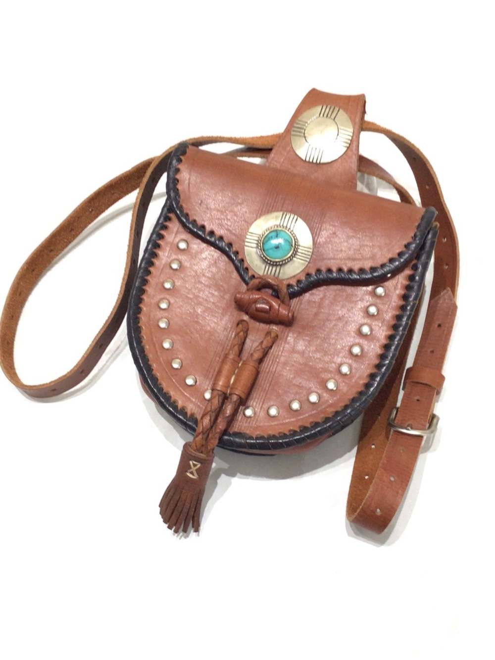 Western Belt Bag or Saddlebag -Leather, -Turquoise Stone - Picture 8 of 8